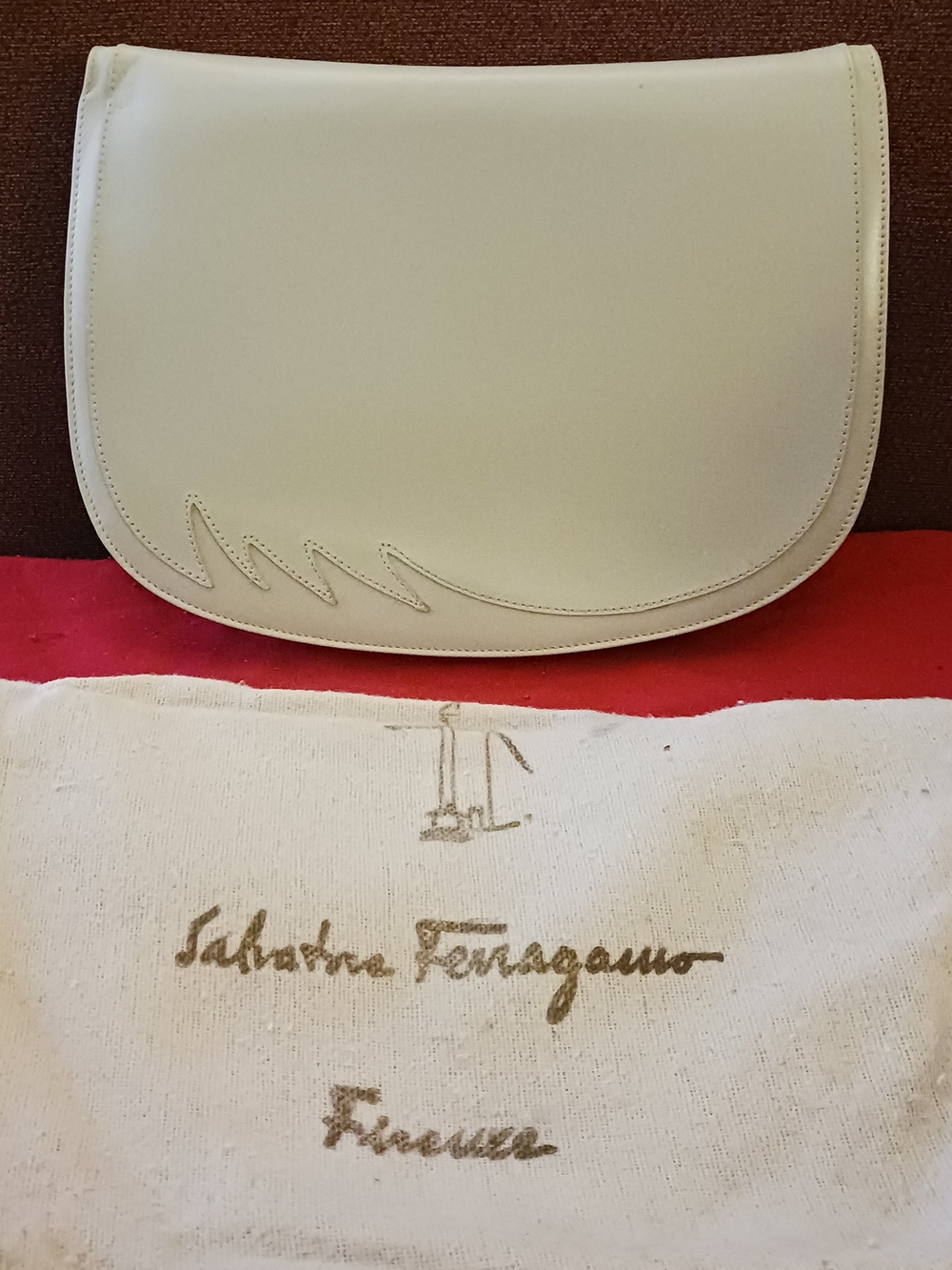 Salvatore Ferragamo White Leather Crescent Clutch